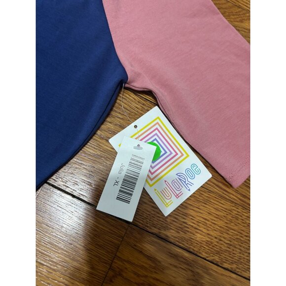 LulaRoe Womens Julia T Shirt Dress Size XL Blue Pink Stretch Knee Length NWT - Picture 3 of 7